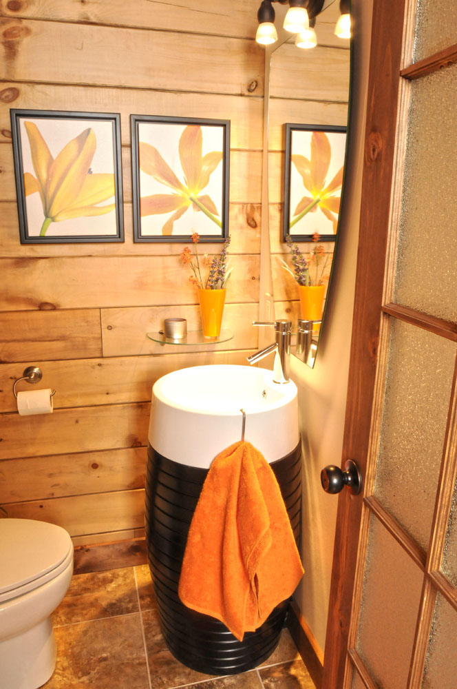 Small log home modern bathroom
